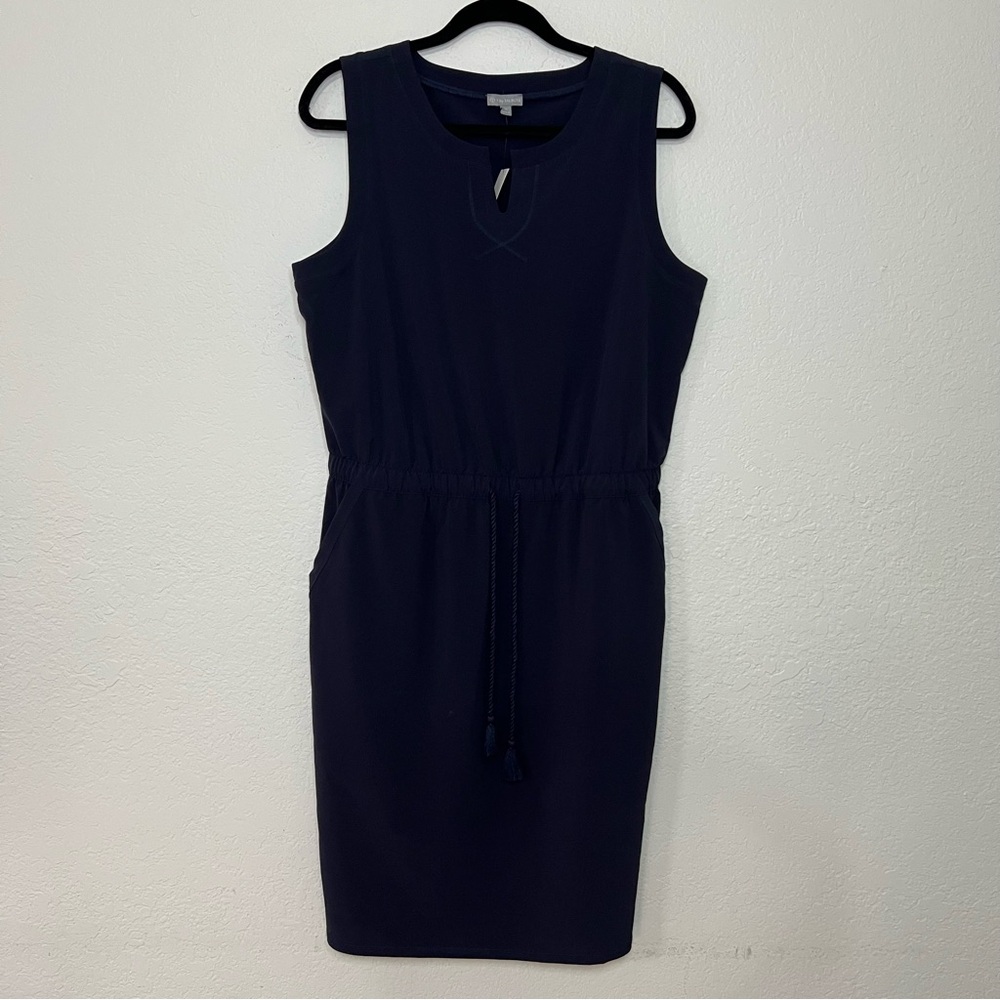 NWT T by Talbots Dress Women’s Medium Navy Blue Lightweight Stretch Split Neck